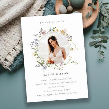 Small Meadow Floral Wreath Baby Shower Photo Invite Front View