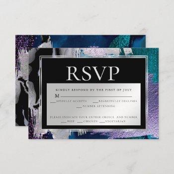 meal choice rsvp| silver aqua lilac paint abstract invitation