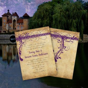 medieval renaissance purple faux parchment invitation