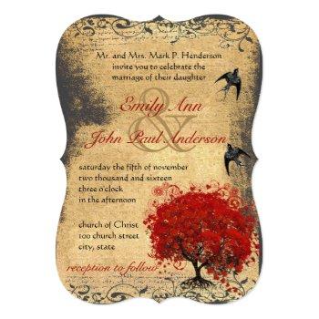 Small Medieval Renaissance Red Tree Vintage Bird Wedding Front View