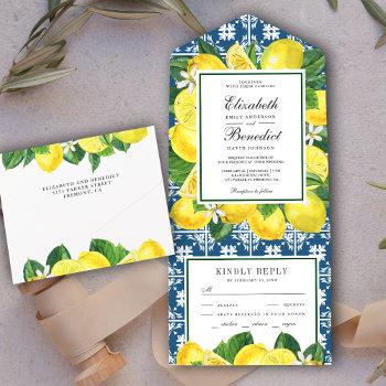 mediterranean tile rustic lemon orchard wedding all in one invitation