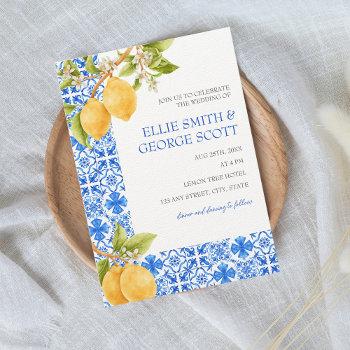 mediterranean tiles lemon citrus italy wedding invitation