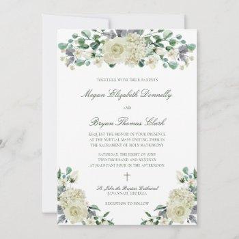 megan elegant greenery catholic wedding invitation