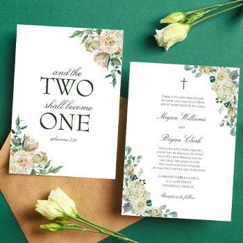 megan white roses greenery christian wedding invitation