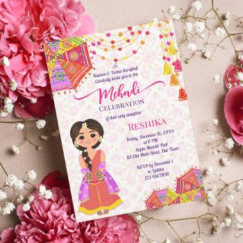 Small Mehndi Cute Indian Henna Bride Umbrella Pink Front View