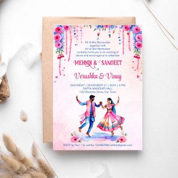 mehndi sangeet indian wedding bridal couple pink invitation