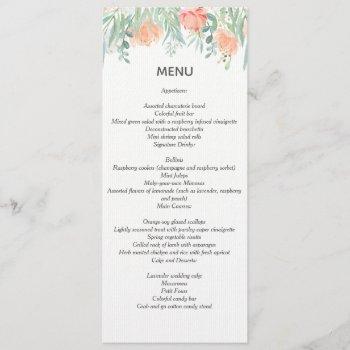 Small Menu Watercolor Cream Peach. Wedding Stationary Front View