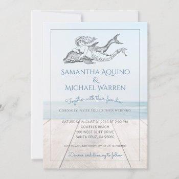 mermaid and dolphin beach wedding invitation