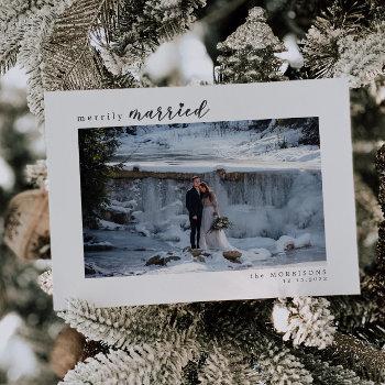 Small Merrily Married Minimalist Wedding Photo Holiday Front View