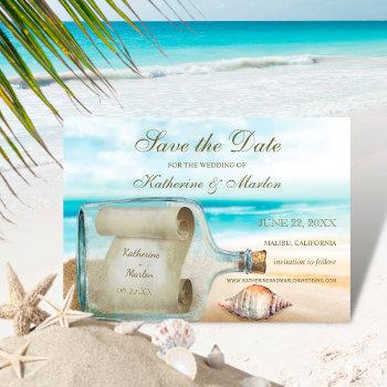 Small Message In A Bottle Beach Sea Shell Wedding Save The Date Front View