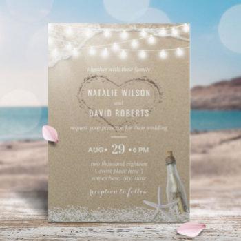 message in a bottle rustic floral beach wedding invitation