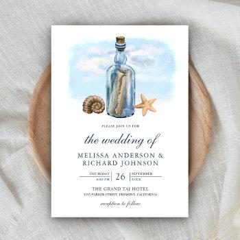 message in a bottle rustic nautical wedding invitation
