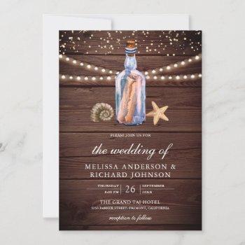 message in a bottle rustic wood nautical wedding invitation