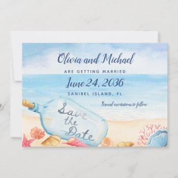 message in bottle beach wedding save the date