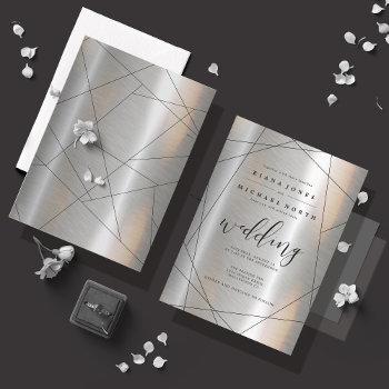 metallic geometric wedding silver/black id648 invitation