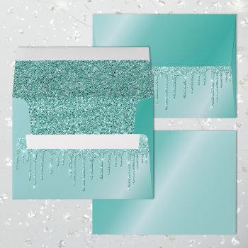 Small Metallic Robins Egg Aqua Blue Dripping Glitter Lux Envelope Front View