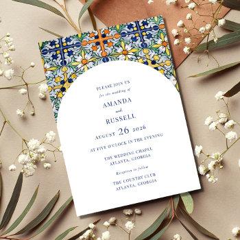 mexican colorful tile arch wedding invitation