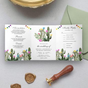 Small Mexican Fiesta Cactus Floral All In One Wedding Tri-fold Front View