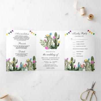 mexican fiesta cactus floral all in one wedding tri-fold invitation