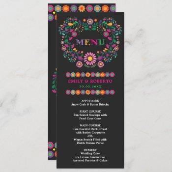 Small Mexican Floral Pattern Wedding Fiesta Menu Front View