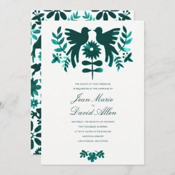 mexican otomi wedding invitation - teal