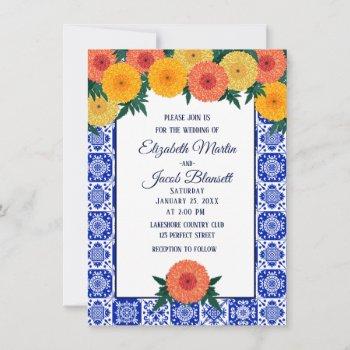 mexican tile marigolds wedding invitation