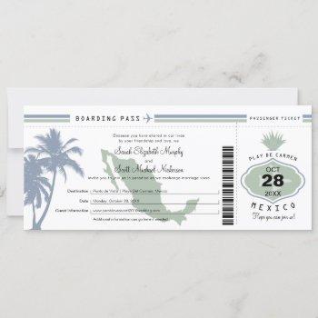 mexico palm tree agave boarding pass wedding invitation