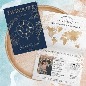 mexico wedding destination passport world map  invitation