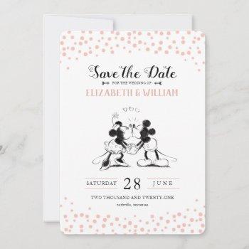Small Mickey & Minnie | Pink Confetti Save The Date Front View