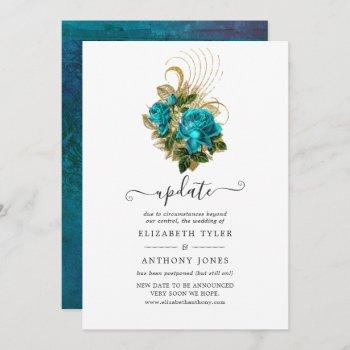 midnight forest turquoise and gold wedding update invitation