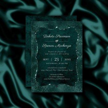 midnight teal romance | dark satiny grunge wedding invitation