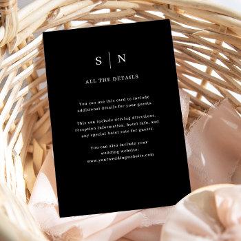 Small Minimal And Chic Black | Wedding Guest Details Enclosure Card Front View