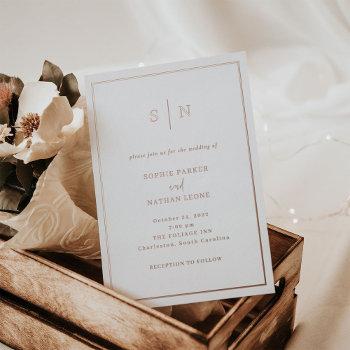 minimal and chic elegant border wedding rose gold foil invitation