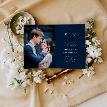 minimal and chic | navy blue photo wedding invitation