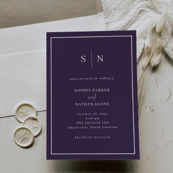 minimal and chic | purple and white border wedding invitation