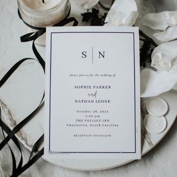 minimal and chic | white and purple border wedding invitation