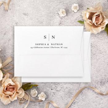 Small Minimal And Chic | White Monogram Budget Wedding Envelope Front View
