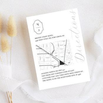 Small Minimal Black & White Monogram Wedding Directions Enclosure Card Front View
