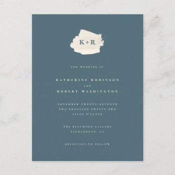 Small Minimal Blue & Cream Watercolor Initials Wedding  Post Front View
