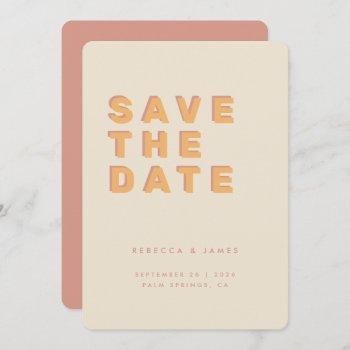 Small Minimal Blush Cream 70s Retro Vintage Wedding Save The Date Front View