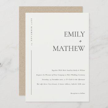 minimal chic black white kraft typography wedding invitation