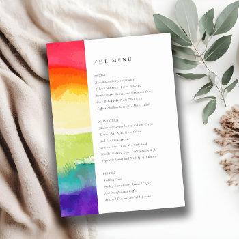 minimal colorful pride rainbow wedding menu card