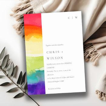 minimal elegant colorful pride rainbow wedding invitation