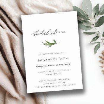 minimal foliage greenery gold frame bridal shower invitation
