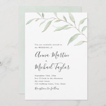 minimal greenery calligraphy rustic wedding invitation