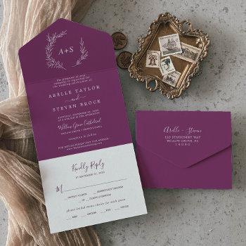 minimal leaf | berry purple wedding all in one invitation