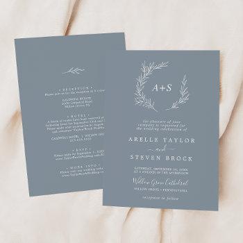 minimal leaf | blue & white all in one wedding invitation