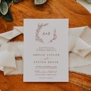 minimal leaf | boho cream formal monogram wedding invitation
