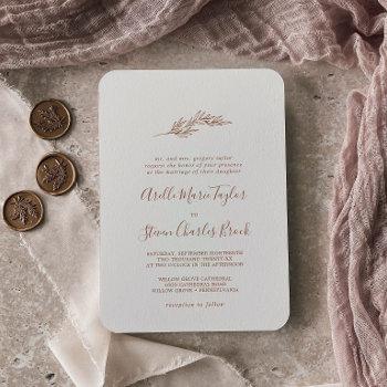 minimal leaf | boho cream traditional wedding invitation