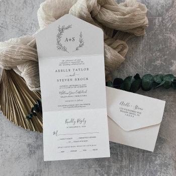 minimal leaf | dark gray wedding all in one invitation